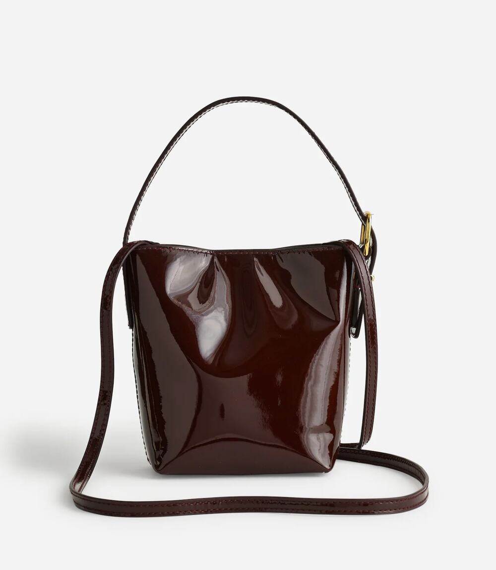 Madewell The Essential Micro Bucket Tote in Dark Plum Patent Leather